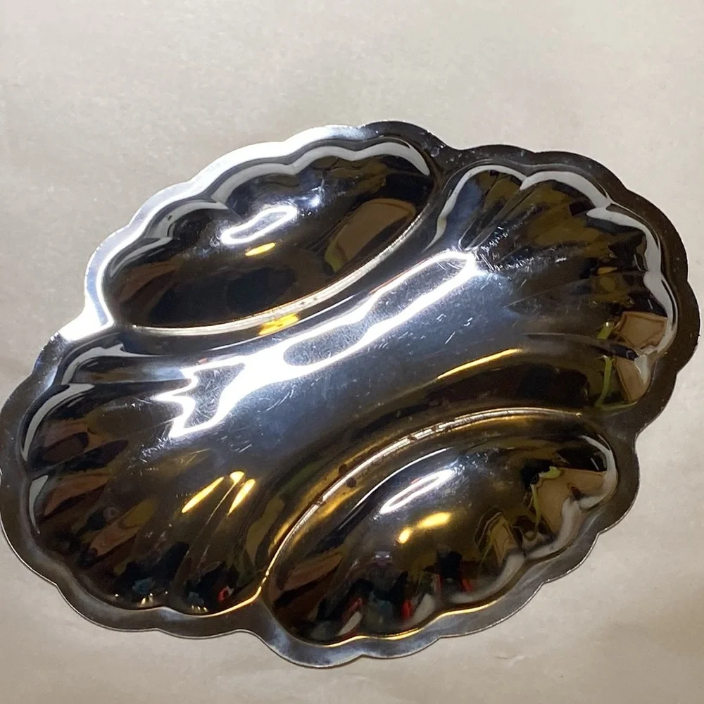 Pair of vintage shell metal platters 3 sections